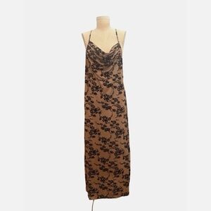 Shein Curve Brown & Black Floral Mesh Cowl Neck Maxi Dress 4XL Y2K 90's